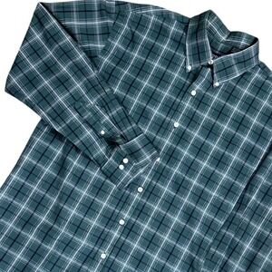 IZOD Men's Long Sleeve Plaid Button Down‎ Shirt Green White Blue Size Large